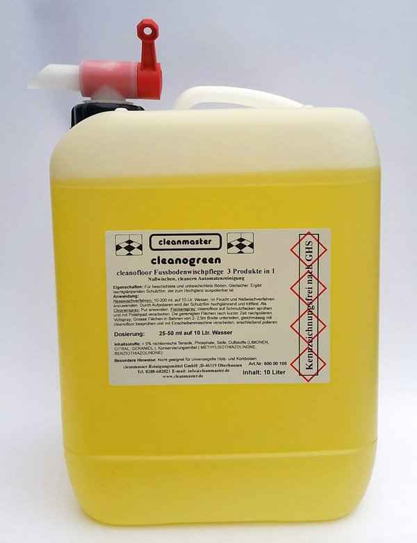 cleanogreen cleanofloor Fußbodenwischpflege 3 in 1, Kanister 10 Liter