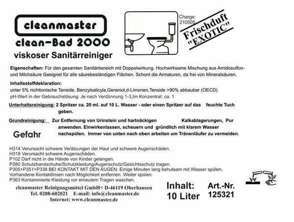 Clean-Bad 2000 viskoser Sanitärreiniger "Exotic", 10 Liter